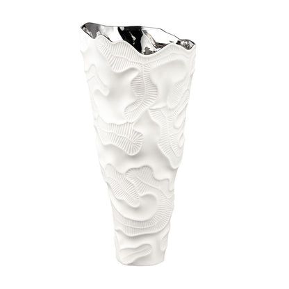 Atlas Lighting Halford 18in Tall Vase | Matte White Earthenware with Silver Interior | Living Room & Entryway Decor | Model AC11360-01