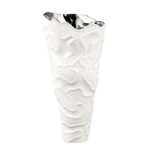 Atlas Lighting Halford 18in Tall Vase | Matte White Earthenware with Silver Interior | Living Room & Entryway Decor | Model AC11360-01
