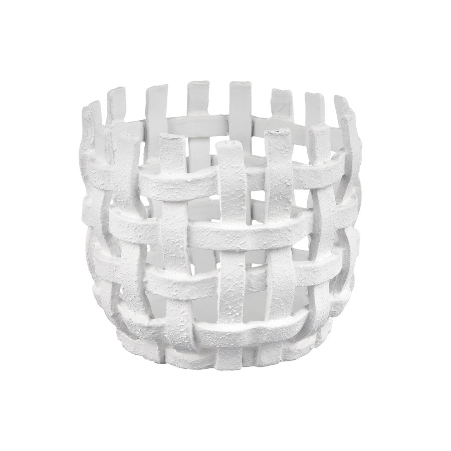 Atlas Lighting Haney Small 6.75in Candleholder | White Composite Open Weave | Coastal Living Room & Mantel Decor | Model AC11361-01