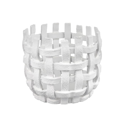 Atlas Lighting Haney Small 6.75in Candleholder | White Composite Open Weave | Coastal Living Room & Mantel Decor | Model AC11361-01