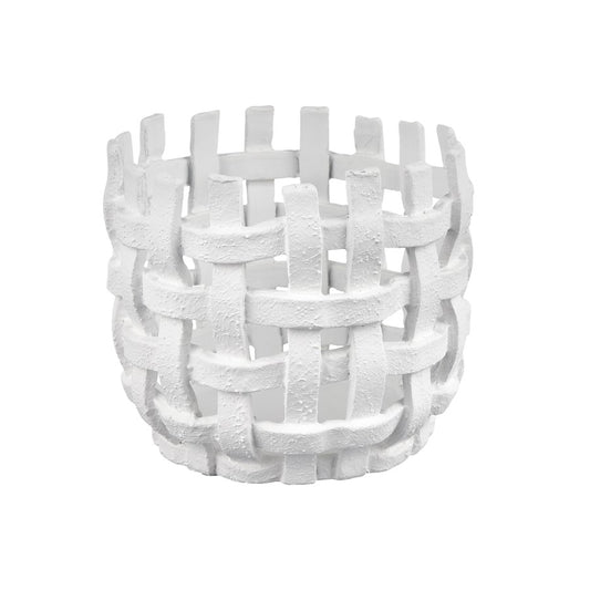 Atlas Lighting Haney Small 6.75in Candleholder | White Composite Open Weave | Coastal Living Room & Mantel Decor | Model AC11361-01