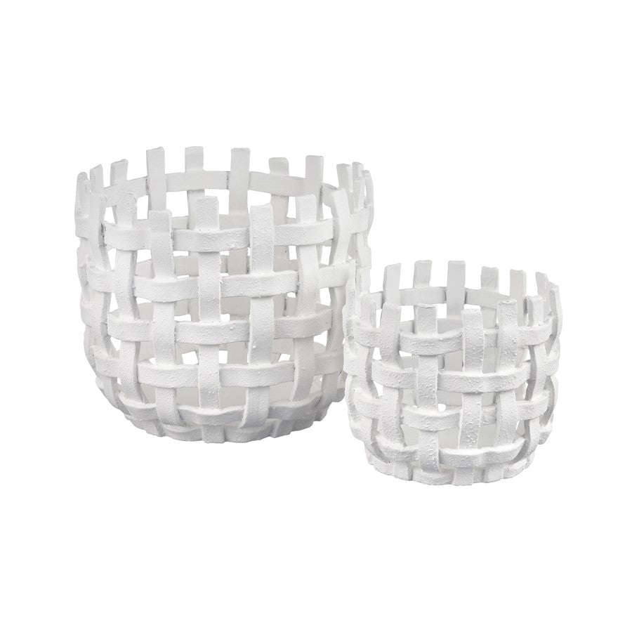 Atlas Lighting Haney Small 6.75in Candleholder | White Composite Open Weave | Coastal Living Room & Mantel Decor | Model AC11361-01