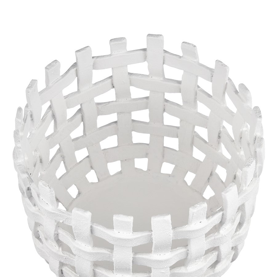 Atlas Lighting Haney Small 6.75in Candleholder | White Composite Open Weave | Coastal Living Room & Mantel Decor | Model AC11361-01
