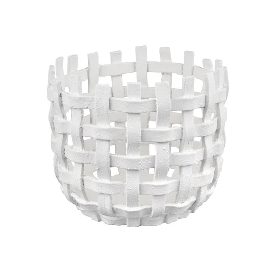 Atlas Lighting Haney Large 9.75in Candleholder | White Composite Open Weave | Coastal Living Room & Entryway Decor | Model AC11361-02