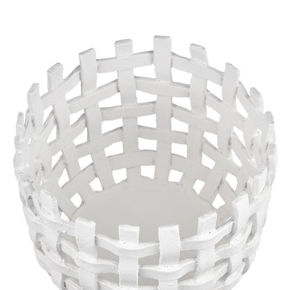 Atlas Lighting Haney Large 9.75in Candleholder | White Composite Open Weave | Coastal Living Room & Entryway Decor | Model AC11361-02