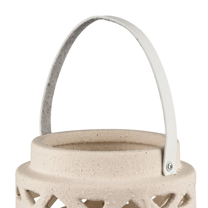 Atlas Lighting Haney Small 10in Lantern | Cream Earthenware with Leather Handle | Coastal Entryway & Patio Decor | 6 x 6 x 10 in | Model AC11362-01