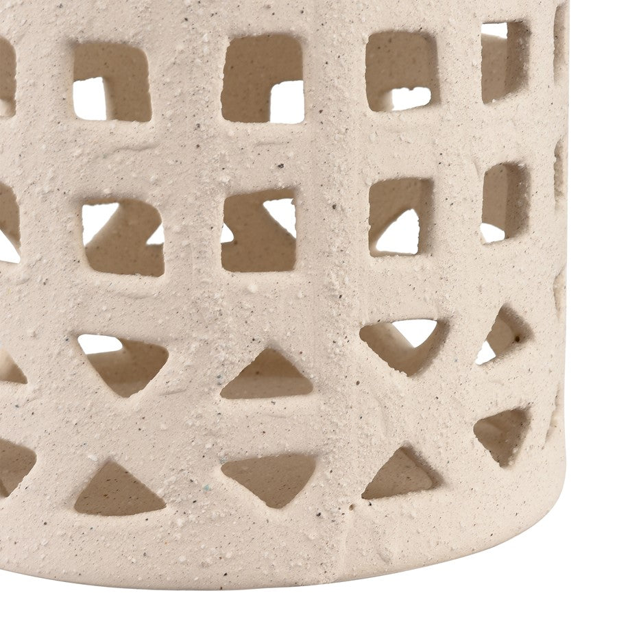 Atlas Lighting Haney Small 10in Lantern | Cream Earthenware with Leather Handle | Coastal Entryway & Patio Decor | 6 x 6 x 10 in | Model AC11362-01