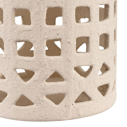 Atlas Lighting Haney Small 10in Lantern | Cream Earthenware with Leather Handle | Coastal Entryway & Patio Decor | 6 x 6 x 10 in | Model AC11362-01