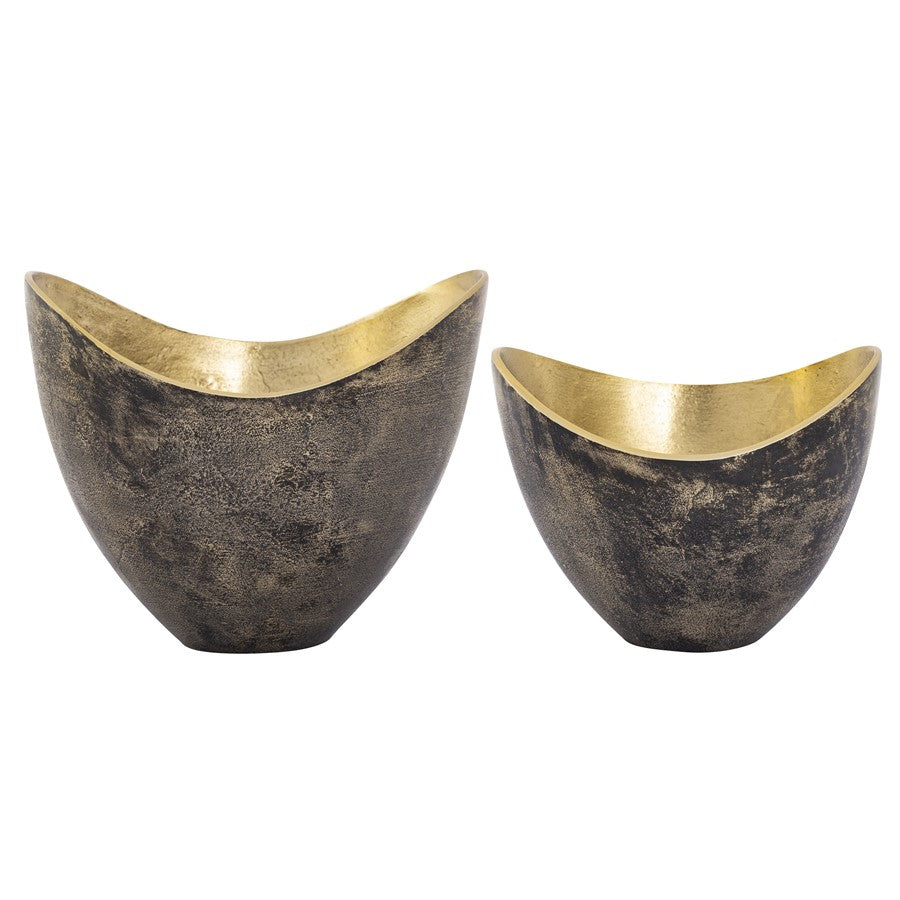 Atlas Lighting Hansen Set of 2 Decorative Bowls | Black Exterior & Brass Interior Metal | Modern Tabletop Accent | Model AC11366-01S