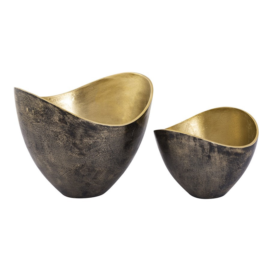 Atlas Lighting Hansen Set of 2 Decorative Bowls | Black Exterior & Brass Interior Metal | Modern Tabletop Accent | Model AC11366-01S