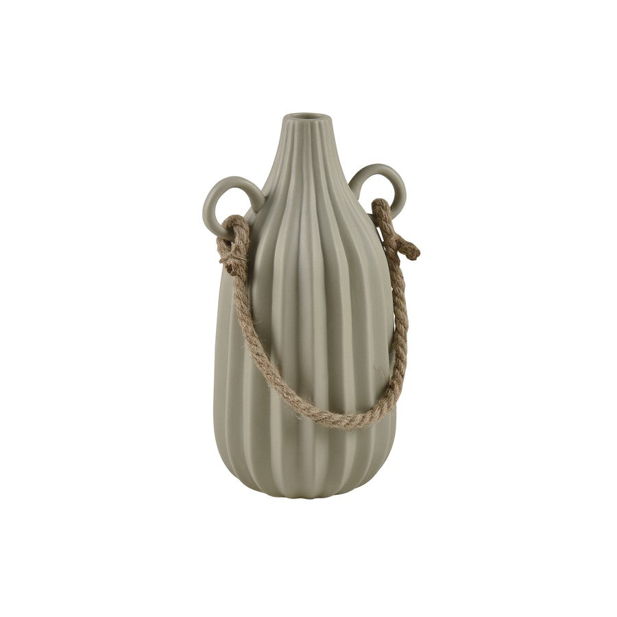 Atlas Lighting Harding Medium Vase | Matte Sage Earthenware with Jute Rope | Modern Tabletop Decor | 6.5 x 6 x 11.75 in | Model AC11368-01