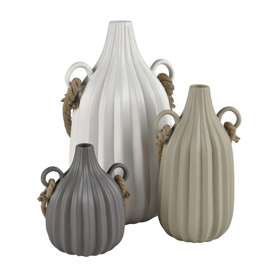 Atlas Lighting Harding Medium Vase | Matte Sage Earthenware with Jute Rope | Modern Tabletop Decor | 6.5 x 6 x 11.75 in | Model AC11368-01