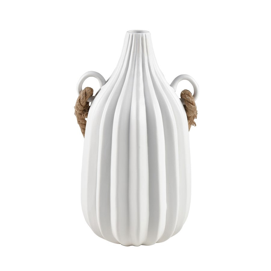Atlas Lighting Harding Large Vase | Matte White Earthenware with Jute Rope | Modern Floor & Tabletop Decor | 8.5 x 8.5 x 15.75 in | Model AC11368-02