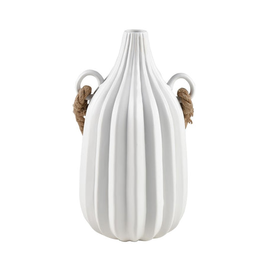 Atlas Lighting Harding Large Vase | Matte White Earthenware with Jute Rope | Modern Floor & Tabletop Decor | 8.5 x 8.5 x 15.75 in | Model AC11368-02