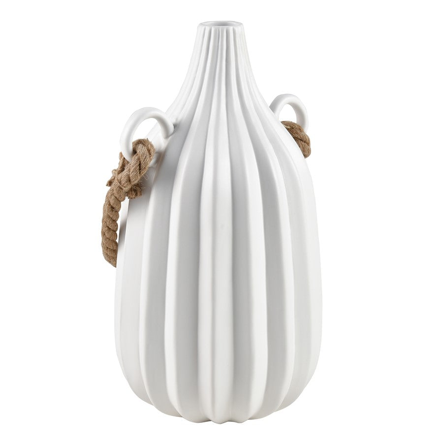 Atlas Lighting Harding Large Vase | Matte White Earthenware with Jute Rope | Modern Floor & Tabletop Decor | 8.5 x 8.5 x 15.75 in | Model AC11368-02