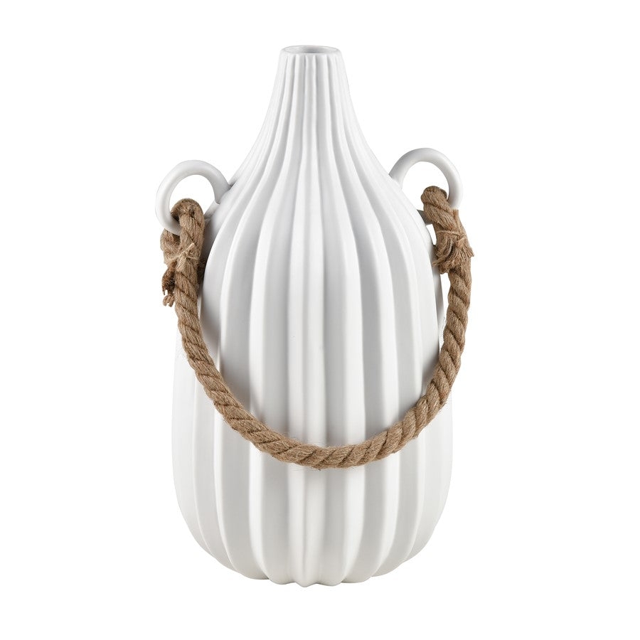 Atlas Lighting Harding Large Vase | Matte White Earthenware with Jute Rope | Modern Floor & Tabletop Decor | 8.5 x 8.5 x 15.75 in | Model AC11368-02