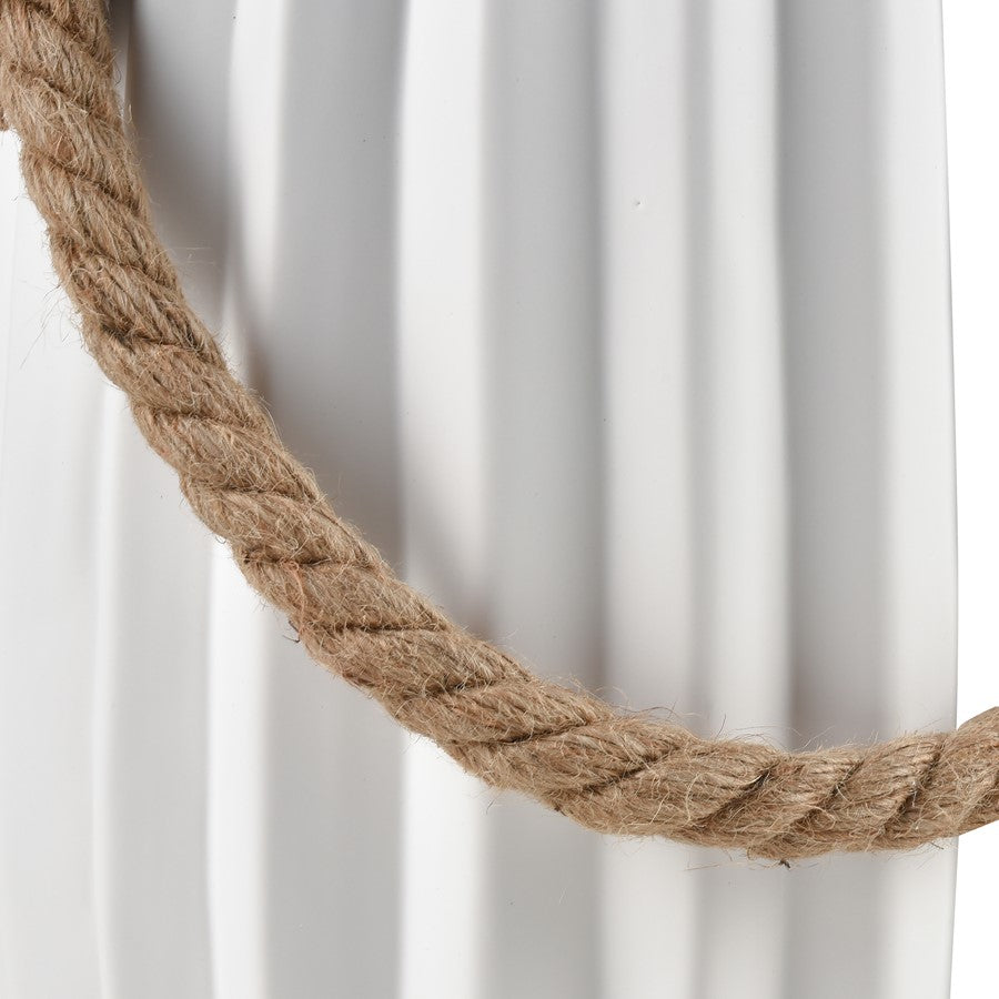 Atlas Lighting Harding Large Vase | Matte White Earthenware with Jute Rope | Modern Floor & Tabletop Decor | 8.5 x 8.5 x 15.75 in | Model AC11368-02