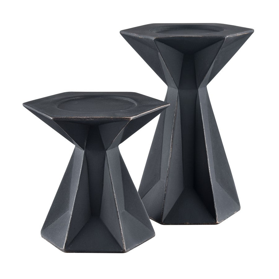Atlas Lighting Harper Candleholder Set of 2 | Modern Black Composite | Living Room & Mantel Decor | 6 x 5 x 8 in | Model AC11370-01S