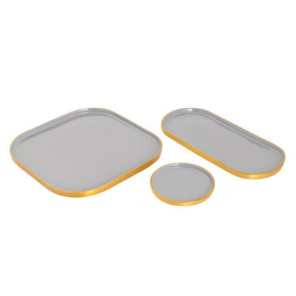 Atlas Lighting Harward Tray Set of 3 | Transitional Gray Enamel & Brushed Brass | Kitchen & Entertaining Serving Trays | Model AC11371-01S