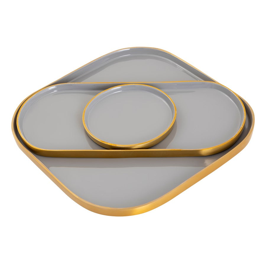 Atlas Lighting Harward Tray Set of 3 | Transitional Gray Enamel & Brushed Brass | Kitchen & Entertaining Serving Trays | Model AC11371-01S