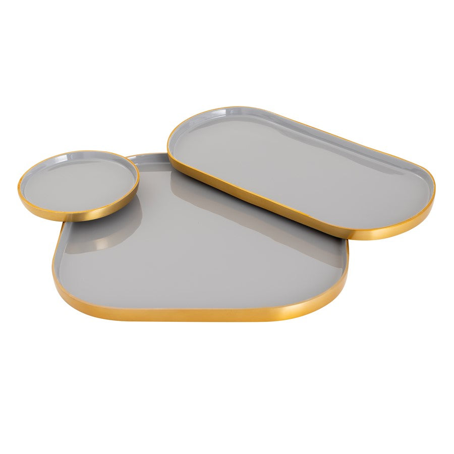 Atlas Lighting Harward Tray Set of 3 | Transitional Gray Enamel & Brushed Brass | Kitchen & Entertaining Serving Trays | Model AC11371-01S