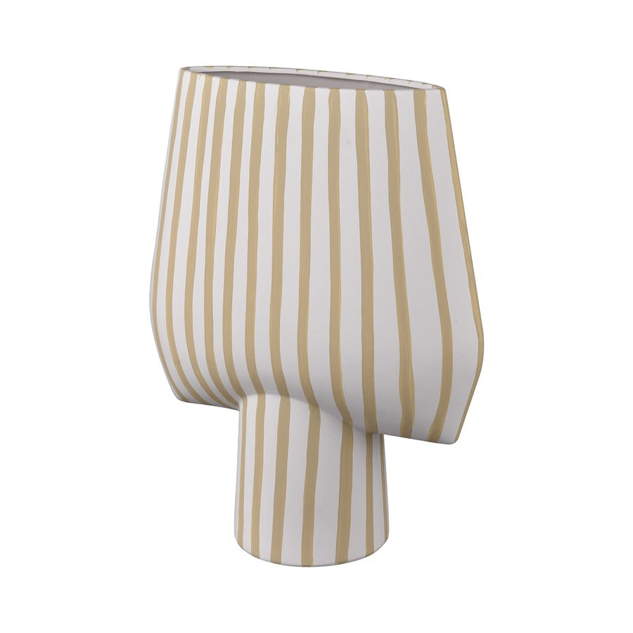Atlas Lighting Hawking Extra Large Vase | White & Taupe Striped Earthenware | Living Room & Entryway Floor Decor | Model AC11374-01