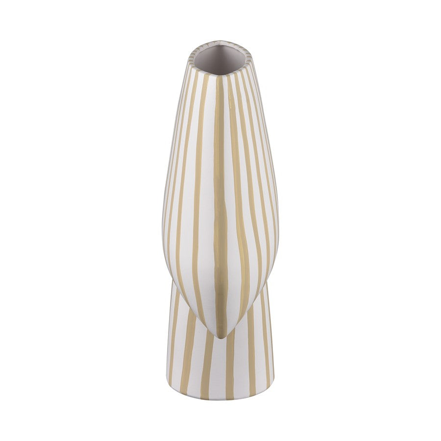 Atlas Lighting Hawking Extra Large Vase | White & Taupe Striped Earthenware | Living Room & Entryway Floor Decor | Model AC11374-01
