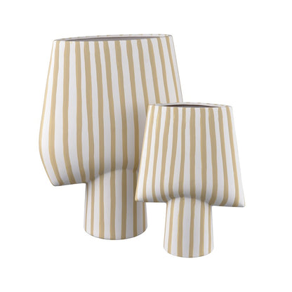 Atlas Lighting Hawking Extra Large Vase | White & Taupe Striped Earthenware | Living Room & Entryway Floor Decor | Model AC11374-01