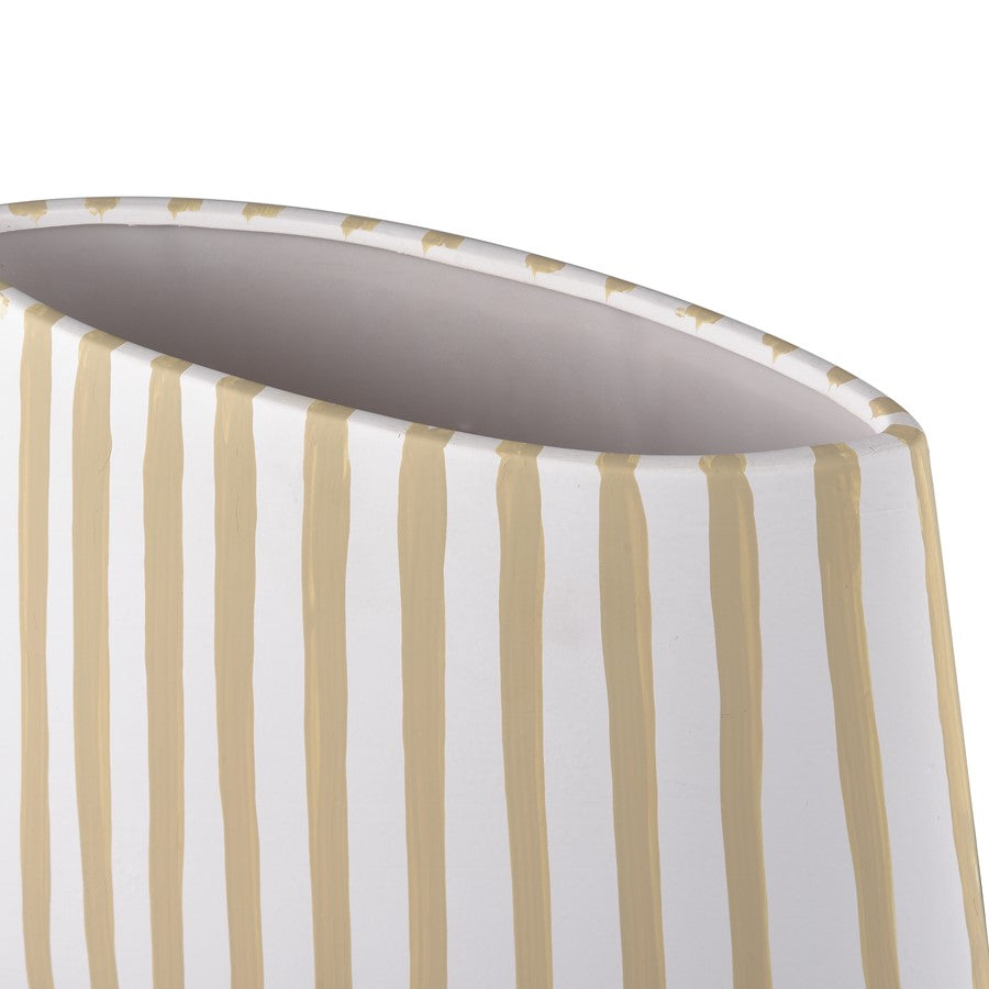 Atlas Lighting Hawking Extra Large Vase | White & Taupe Striped Earthenware | Living Room & Entryway Floor Decor | Model AC11374-01