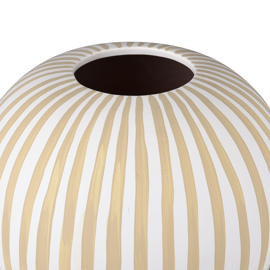 Atlas Lighting Hawking Large Vase | White & Taupe Striped Earthenware | Living Room & Entryway Tabletop Decor | 10 x 10 x 16 in | Model AC11375-01