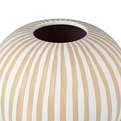 Atlas Lighting Hawking Large Vase | White & Taupe Striped Earthenware | Living Room & Entryway Tabletop Decor | 10 x 10 x 16 in | Model AC11375-01