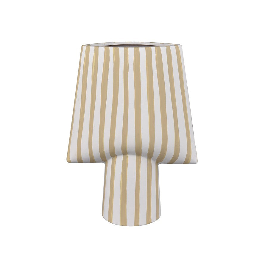 Atlas Lighting Hawking Striped Small Vase | White & Beige Earthenware | Living Room & Entryway Decor | 9 x 4.5 x 12 in | Model AC11376-01
