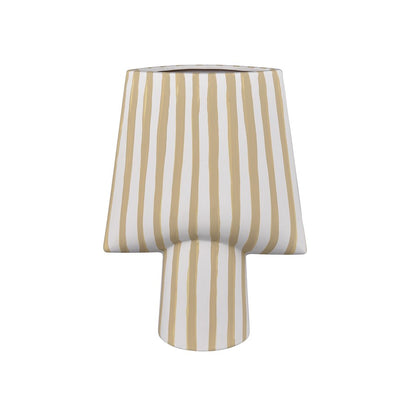 Atlas Lighting Hawking Striped Small Vase | White & Beige Earthenware | Living Room & Entryway Decor | 9 x 4.5 x 12 in | Model AC11376-01