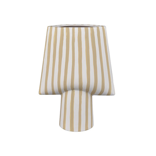 Atlas Lighting Hawking Striped Small Vase | White & Beige Earthenware | Living Room & Entryway Decor | 9 x 4.5 x 12 in | Model AC11376-01