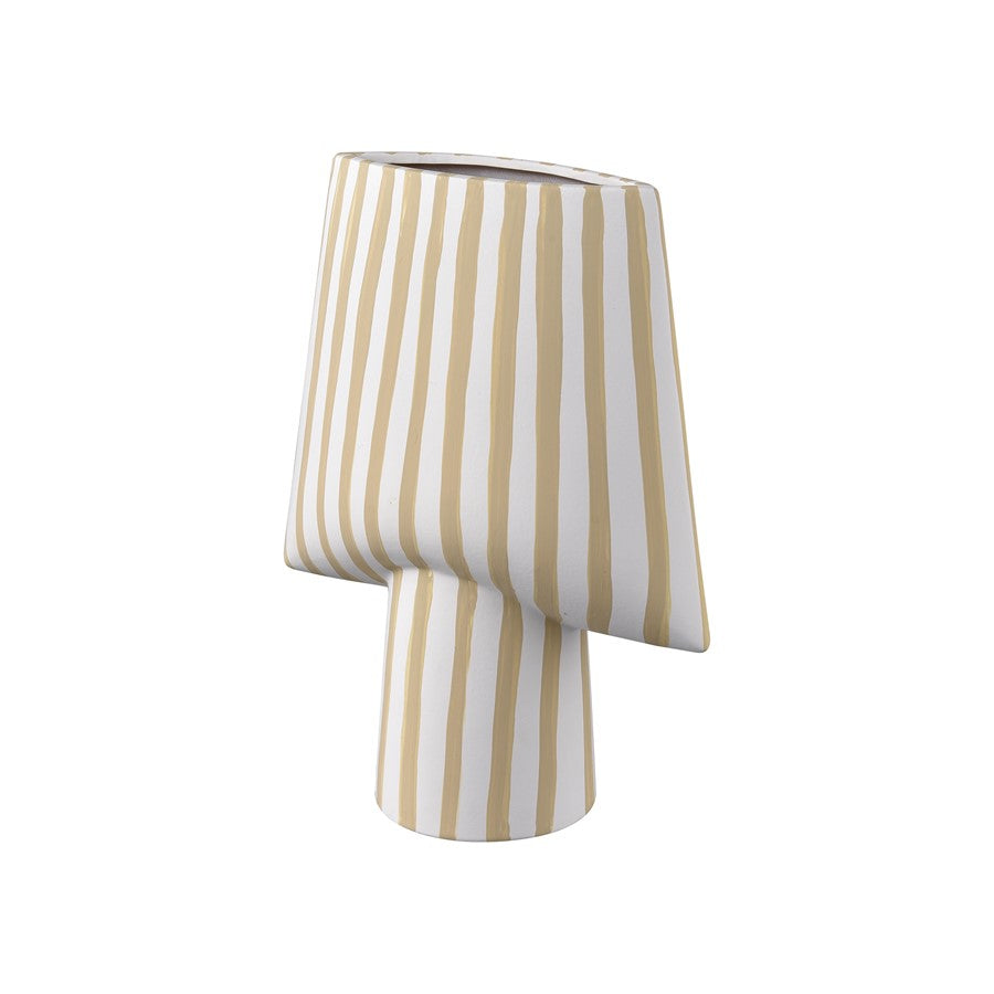 Atlas Lighting Hawking Striped Small Vase | White & Beige Earthenware | Living Room & Entryway Decor | 9 x 4.5 x 12 in | Model AC11376-01