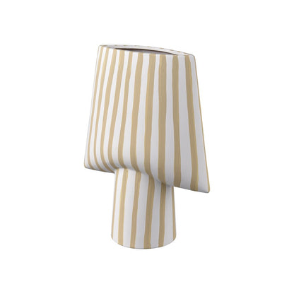 Atlas Lighting Hawking Striped Small Vase | White & Beige Earthenware | Living Room & Entryway Decor | 9 x 4.5 x 12 in | Model AC11376-01