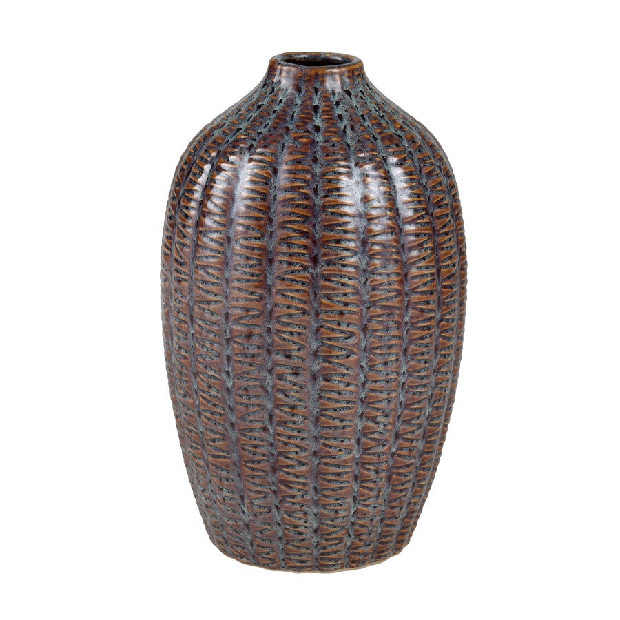 Atlas Lighting Hawley 12in Brown Reactive Earthenware Vase | Traditional Glazed Ceramic Decor | Living Room & Entryway Accent | Model AC11378-02