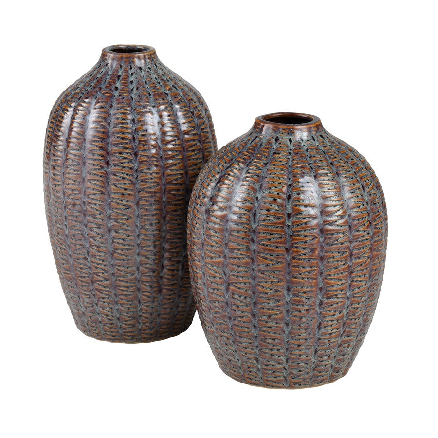 Atlas Lighting Hawley 12in Brown Reactive Earthenware Vase | Traditional Glazed Ceramic Decor | Living Room & Entryway Accent | Model AC11378-02