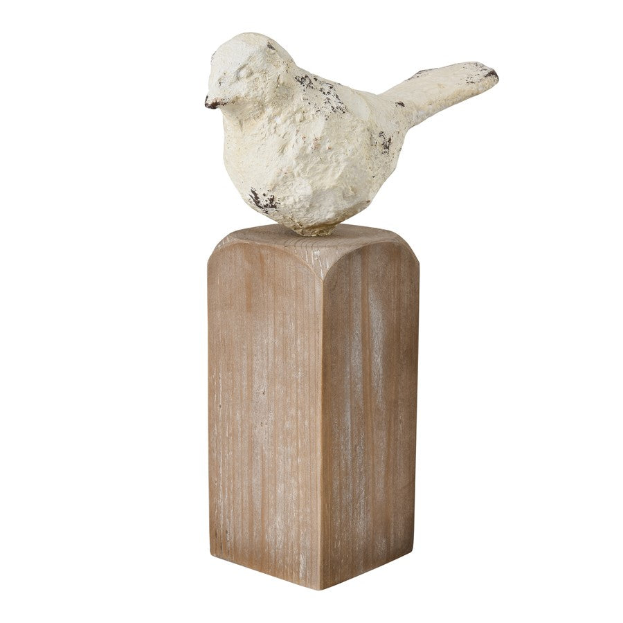 Atlas Lighting Higgins Set of 3 Wood & Metal Bird Objects | Aged Cream & Natural Fir | Bookshelf & Mantel Decor | Model AC11382-01S