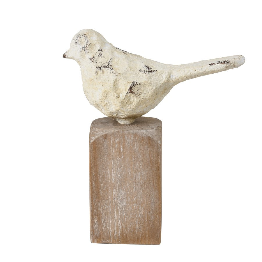 Atlas Lighting Higgins Set of 3 Wood & Metal Bird Objects | Aged Cream & Natural Fir | Bookshelf & Mantel Decor | Model AC11382-01S