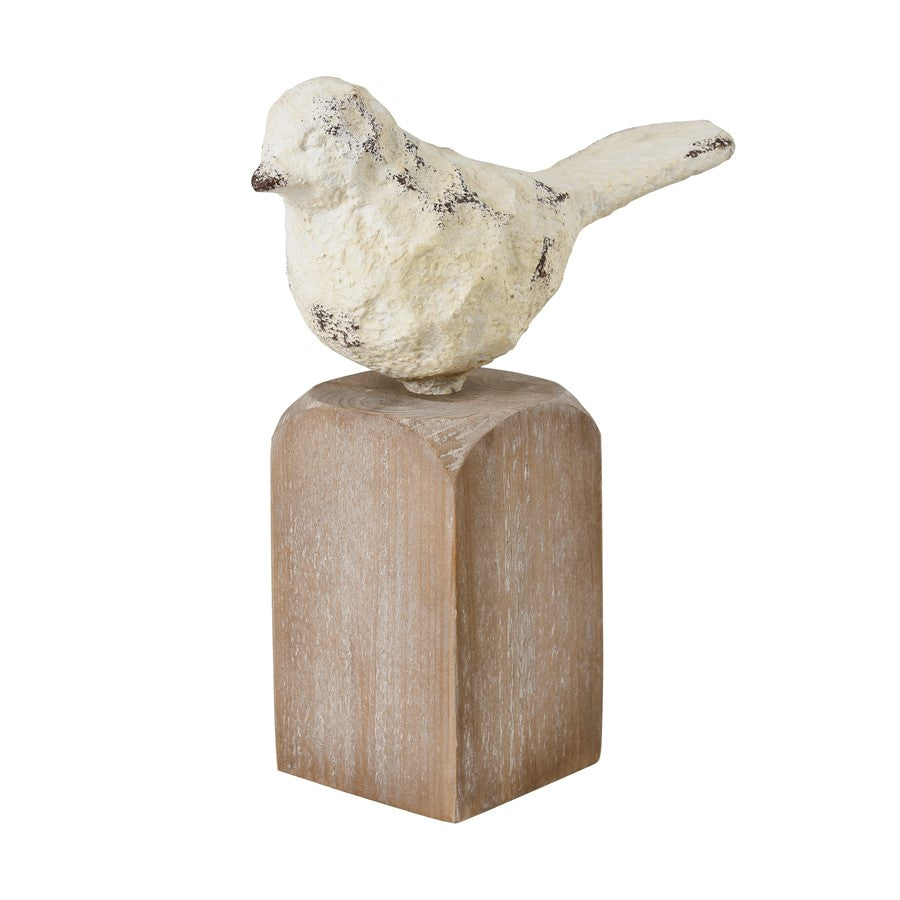 Atlas Lighting Higgins Set of 3 Wood & Metal Bird Objects | Aged Cream & Natural Fir | Bookshelf & Mantel Decor | Model AC11382-01S