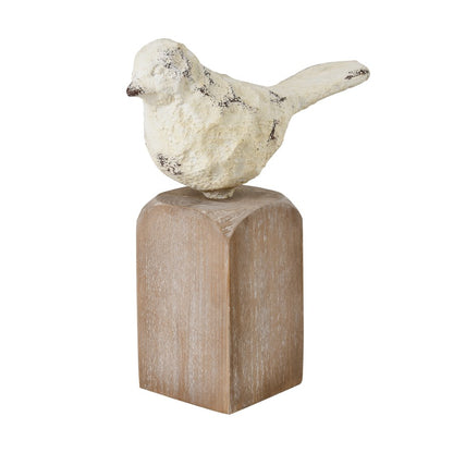 Atlas Lighting Higgins Set of 3 Wood & Metal Bird Objects | Aged Cream & Natural Fir | Bookshelf & Mantel Decor | Model AC11382-01S