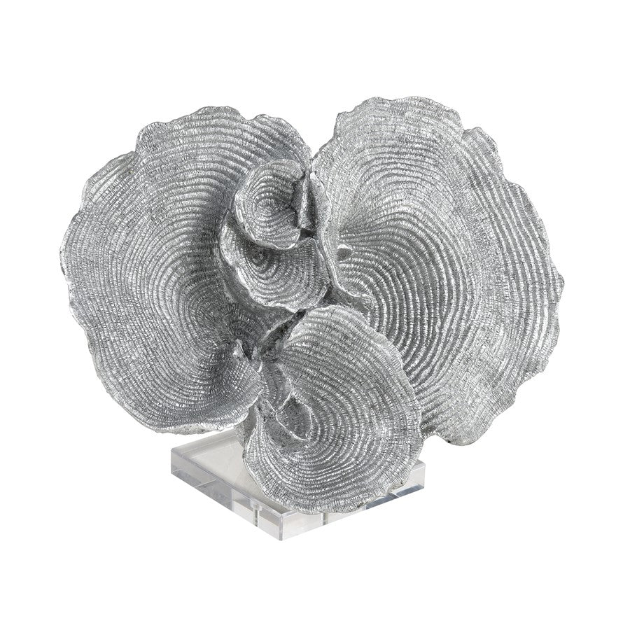Atlas Lighting Hilty 13in Silver Coral Sculpture on Acrylic Base | Modern Composite Art | Bookshelf & Tabletop Decor | Model AC11384-01