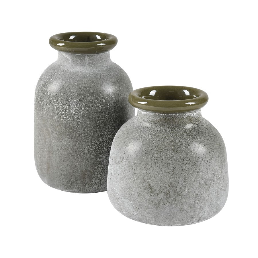 Atlas Lighting Hollum Small Vase | Frosted Green Glass | Farmhouse & Organic Decor | 9 x 9 x 8.5 in | Model AC11388-01