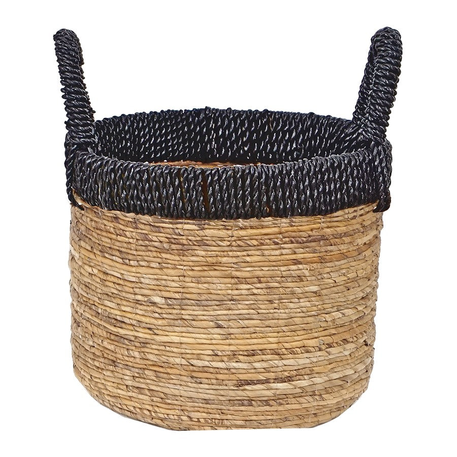 Atlas Lighting Holset Basket Set of 3 | Natural Banana Leaf & Seagrass with Black Handles | Farmhouse & Coastal Storage | 15in W | Model AC11391-01S