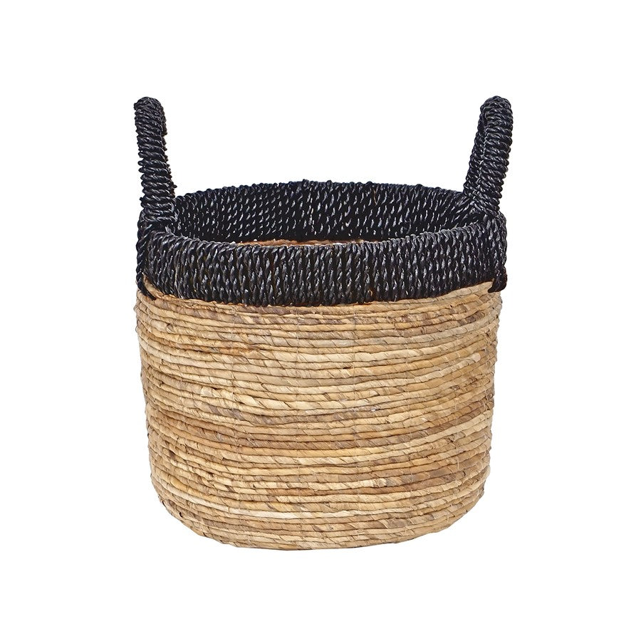 Atlas Lighting Holset Basket Set of 3 | Natural Banana Leaf & Seagrass with Black Handles | Farmhouse & Coastal Storage | 15in W | Model AC11391-01S