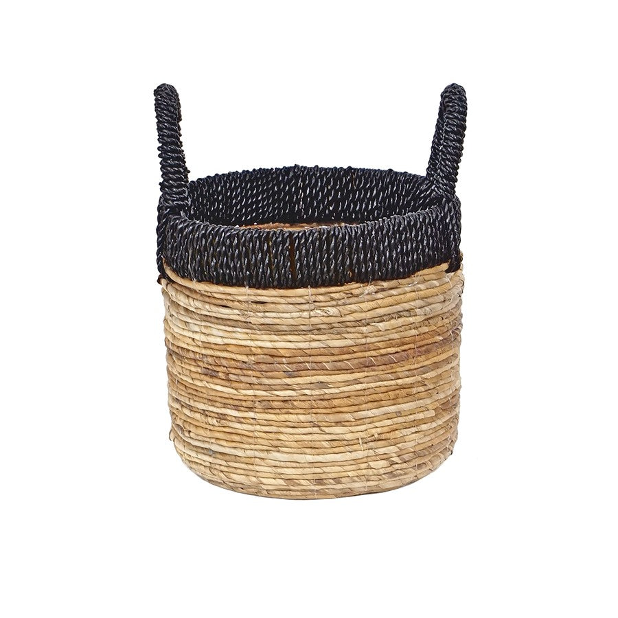 Atlas Lighting Holset Basket Set of 3 | Natural Banana Leaf & Seagrass with Black Handles | Farmhouse & Coastal Storage | 15in W | Model AC11391-01S