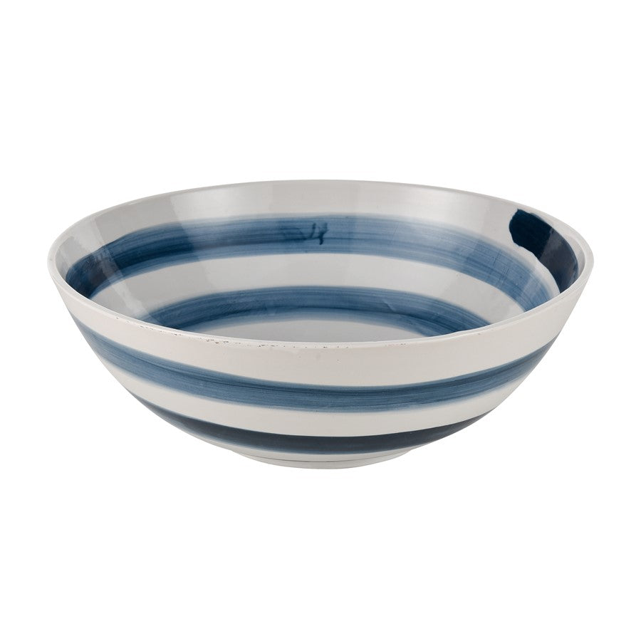Atlas Lighting Indaal Bowl | White & Blue Hand-Painted Earthenware | Coastal Living Room & Hallway Decor | 16 x 16 x 5.75 in | Model AC11396-01