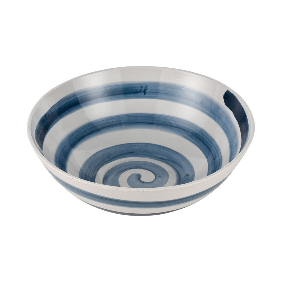 Atlas Lighting Indaal Bowl | White & Blue Hand-Painted Earthenware | Coastal Living Room & Hallway Decor | 16 x 16 x 5.75 in | Model AC11396-01
