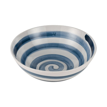 Atlas Lighting Indaal Bowl | White & Blue Hand-Painted Earthenware | Coastal Living Room & Hallway Decor | 16 x 16 x 5.75 in | Model AC11396-01